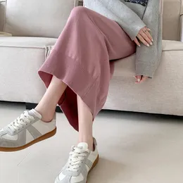 Winter Fashionable Pregnant Women's Knitted Skirt Long Loose Slim Hem Maternity Belly Skirts Pregnancy Straight Skirt Black Pink 231226