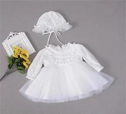 Винтажные платья для крещения для маленьких девочек со шляпой, комплект для девочек, платье для дня рождения 1 года, осенне-зимнее платье для крещения, одежда для девочек6735138
