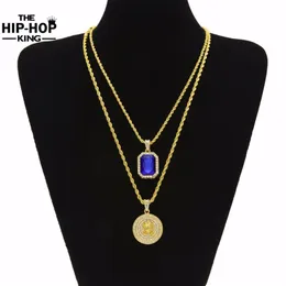 Whole-Micro Rubinrotes Jesus-Gesichts-Anhänger-Ketten-Halsketten-Set für Männer, hochwertige Zinklegierung, Iced Out Hip Hop-Schmuck, neu Arri273M