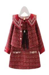 Doce moda crianças meninas roupas definir primavera outono crianças princesa manga longa casaco xadrez outweartank vestido 2pcs terno outfits9887895