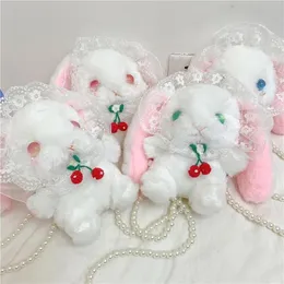 Bags Lolita Style Rabbit Shoulder Bags For Girls Cosplay Fluffy Animal Handbags Pearl Chains Women Messenger Bag Mini Purse