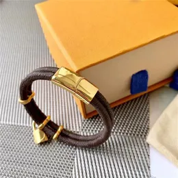 Classic Round Brown Pu Leather Armband med metalllåshuvud Charmarmband i presentförsäljningslådan SL05279V
