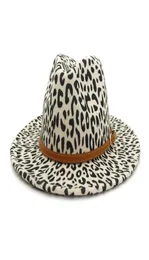 Winter Leopard Print Fedora Hats for Women Fashion Flat Wide Great Wool Feel Jazz Fedora Hats for Men Leopard Goth Top Vintage Wedd4679782