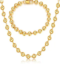 Mark placcature in oro 18 carati collana con perline circolari bracciale uomo donna 6 mm buddismo perline braccialetto in oro collana set di gioielli da sposa9478411