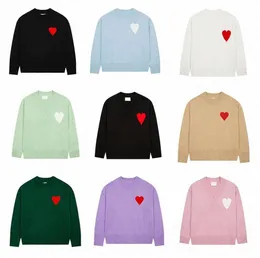AmisWeater Mass Mens Designer Amishirttted Sweter Haft Aftoided A serce Solid Kolor Big Love Okoła szyi Długie rękawy Jumper UK France High Street 1008ess