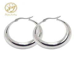 Zhijia gioielli in acciaio inossidabile orecchino spesso casual semplice rotondo piccolo orecchini a cerchio in argento per le donne 8417955