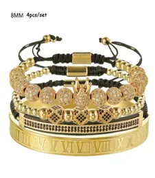 4pcsset pärlsträngar romerska sifferstålstål armband par charm kronor för älskare för kvinnor män lyx smycken throinless 6117911