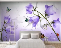 壁紙カスタム壁画壁紙3Dソフト美しい夢の紫色の花の蝶の贅沢壁紙ホテルリビングルームテレビ背景壁画de