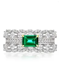 Anéis de cluster 925 anel de prata esterlina feminino diamante verde importado alto carbono jóias de casamento completo atacado