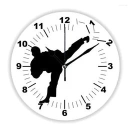 Wall Clocks Funny Martial Arts Karate Kicking Clock For Kids Bedroom Geek Taekwondo Judo Athlete Large Watch Home Decor Boy Gift