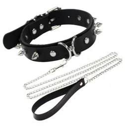 Chokers 2022 Gothic Punk Spike Rivet Sexy Necklace Chain Neck Alter Metal PU Leather Collar Traction Rope Bondage3657401
