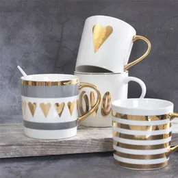 Fine Ceramic Coffee Cups and Mugs Gold Painting Porcelain Water Mug para cafe Amoureux Love Gift Drinkware Tools 231225