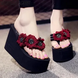 Flops Flower Summer Sandals Wedges Super High Heel Women Flip Flops Beach Sandals 신발 캐주얼 여성 여성 신발 플랫폼 슬리퍼 C