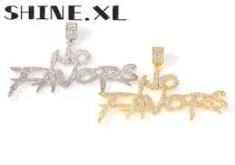 Hip Hop Iced Out Diamond Letter NO FAVORS Necklace Pendant Gold Silver Plated Mens Chain with Rope Chain9643046