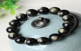 Pulseira de obsidiana preta de obsidiana natural polvilhada pulseira de ouro 814mm contas redondas pulseira gota 2624455