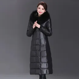 Doudoune Manteaux d'hiver Femmes X-Long Down Manteau Col De Fourrure Épaissie Chaud Slim Manches Longues Fermeture Éclair À Capuche Veste De Luxe Designer 231226