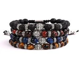 Släpp män smycken naturliga sten pärlor en klass tiger eye thailändska silver charms macrame armband pärlstrands9121530