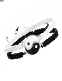 Pulseira de casal tai chi yin fio yang, pingente de liga ajustável, pulseira de corrente trançada, colar de amante correspondente9425533