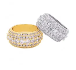 Nya Gold Silver Colors Ice Out CZ Rings för män Kvinnor Fashion Bling Hiphop Jewelry Pop Hip Hop Zircon Ring2728871