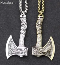 Odin Norse Viking Wolf and Raven Ax Amulet Witchcraft Pendant Necklace Wicca Pagan Slavic Perun Axe Jewellery Drop 20204312780