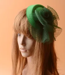 Acessórios de cabelo 2021 Handmade Verde Malha Casamento Fascinator Top Hats Floral Net Clips para Mulheres Church Party Horse Race1503658