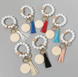 Flickor smycken träpärlade armband nyckelparty silikonpärlor nyckelring handväska hänge för kvinnor monogrammad grav av trädbevuxen CH6814637