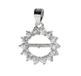 Clear Cubic Zirconia omgiven cirkel 925 Sterling Silver Pendant Blank för pärlor Pendantens monteringar 5 stycken7002651