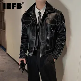 IEFB Men s Leather Jackets Autumn Winter Short Style Motorcycle Clothes Fake Two Piece Niche Design Casual Windbreaker 9C2366 231226