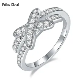 Follow Cloud 0,35 Karat Ehering mit Diamanten für Damen, X-Kreuzform, 925er-Sterlingsilber, D-Farben-Ring, edler Schmuck 231225