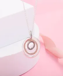 925 Sterling Silver Signature Two-tone Circles Pendant Necklace Chain For Women Men Fit Style Necklaces Gift Jewelry 389483C01-604148496