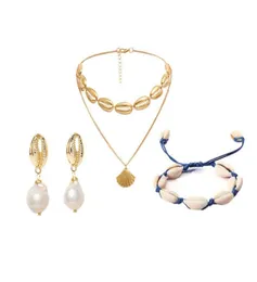 Mode Muschel Seestern Imitation Perle Halskette Ohrringe Armband Schmuck Set 3 Stück Set Damen Geburtstagsgeschenk8819814