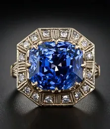 Grande azul zircão pedra anéis para mulheres de alta qualidade cor ouro noivado casamento anel tamanho 610 meninas festa jóias presentes bague5303830