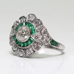 Diwenfu Pure S925 sterling Silver Silver Color Natural Emerald Gemstone Ring Women Silver 925 Jewelry Cushion Zirconia Garnet Bizuteria 231225