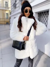 Hztn mulheres inverno quente casaco de pele do falso grosso médio-longo casaco turn down collar feminino quente feminino casaco feminino 231226