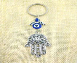 Gioielli di moda Blu Evil Eye Lucky Fatima Hamsa Mano turca Evil Eye Fascino Protezione Gancio Cristalli Auto Feng Shui Portachiavi16468977