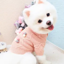 Cão vestuário tricô roupas botão aberto camisola cereja cães roupas moda kawaii quente outono inverno teddy doce na moda ropa perro