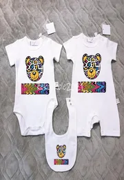 Été nouveau-né bébé filles et garçon à manches courtes dessin animé ours barboteuse bavoirs 100 coton infantile body tenue Clothes3213718
