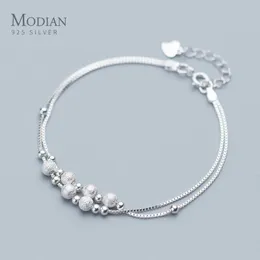 Bangle Modian Fashion Double Box Chain for Women Frosted Ball and Light Beads Sterling Sier Bracelet Fine Jewelry 2020 Design