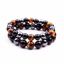 Charme Pulseiras 8mm10mm Mulheres Homem Cuidados de Saúde Hematita Stretch Natural Tiger Eye Beads Pulseira Para Homens Moda Jóias14390027