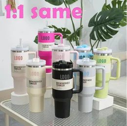 US STOCK 1:1 same Camelia Pink Gradient H2.0 40oz Stainless Steel Tumblers Cups with Silicone handle Lid Straw Travel Car mugs Keep Drinking Cold Water Bottles B1226