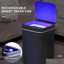 Avfallsbehållare 16L Smart Trash Can Matic Sensor DustBin Kitchen Badrums Skräp Hink Intelligent Electric Smartwaste 211215207M Drop Dhamk