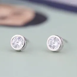 Boucles d'oreilles en argent Sterling 925 plaqué platine, zircone cubique ronde CZ Brincos Bijoux