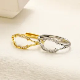 Designer Branded Letter Band Open Rings Women 18K Gold Plated Silver Plated Crystal Stainless Steel Love Wedding Jewelry Supplies Ring Fine Carving Finger Ring