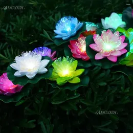 Decorative Flowers 5 Pieces Artificia Led Optic Fibre Waterproof Fake Pond Light Lotus Leaf Lily Color Wedding Floating D30