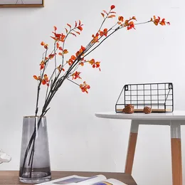 Decorative Flowers 90CM Artificial Green Plant Red Leaf Plum Home Decoration Light Luxury Flower Bottle Arrangement