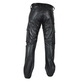 Pantaloni dritti in pelle PU da uomo punk Pantaloni da moto slim fit Bel maschio Treedy Streetwear Cargo casual con tasca 231225