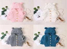 New Born Baby Clothes Autumn Cute Ear Hooded Tops Infant Baby Girls Clothes Long Sleeved Sweaters Knit Jacket for Boys Soft Coat G1271992