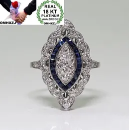 OMHXZJ Anelli solitari europei interi Moda Donna Uomo Festa Regalo di nozze Lusso Bianco Topazio blu Zircone Anello in oro bianco 18KT2822727