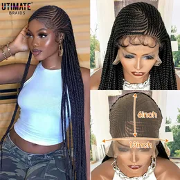 Arrival Synthetic Lace Frontal Braided Wigs for Black Women 34 Inches 13x6 with Baby Hair Afro American 231226