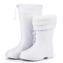 Aggiungi Velluto che mantiene alti baldacchini per uomo Stivali da pioggia in cotone antiscivolo EVA per uomo e scarpe impermeabili per donna 231226